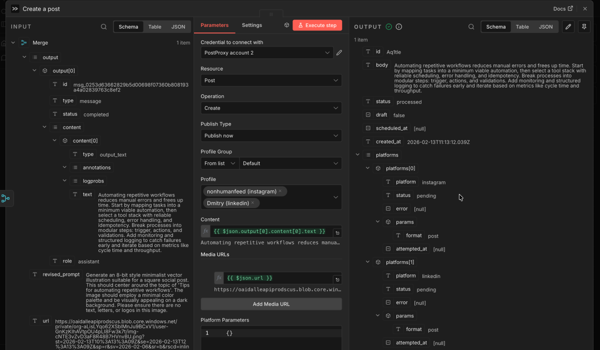 Postproxy node configuration in n8n workflow