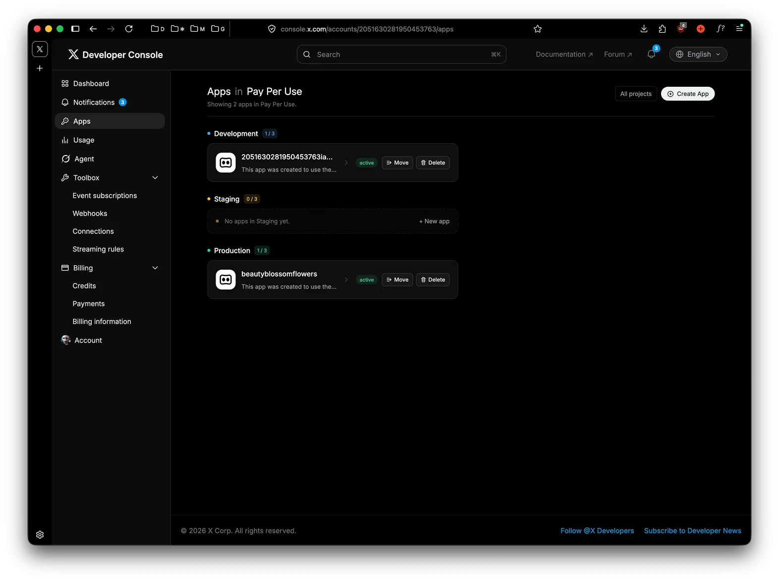 App listed under Production
