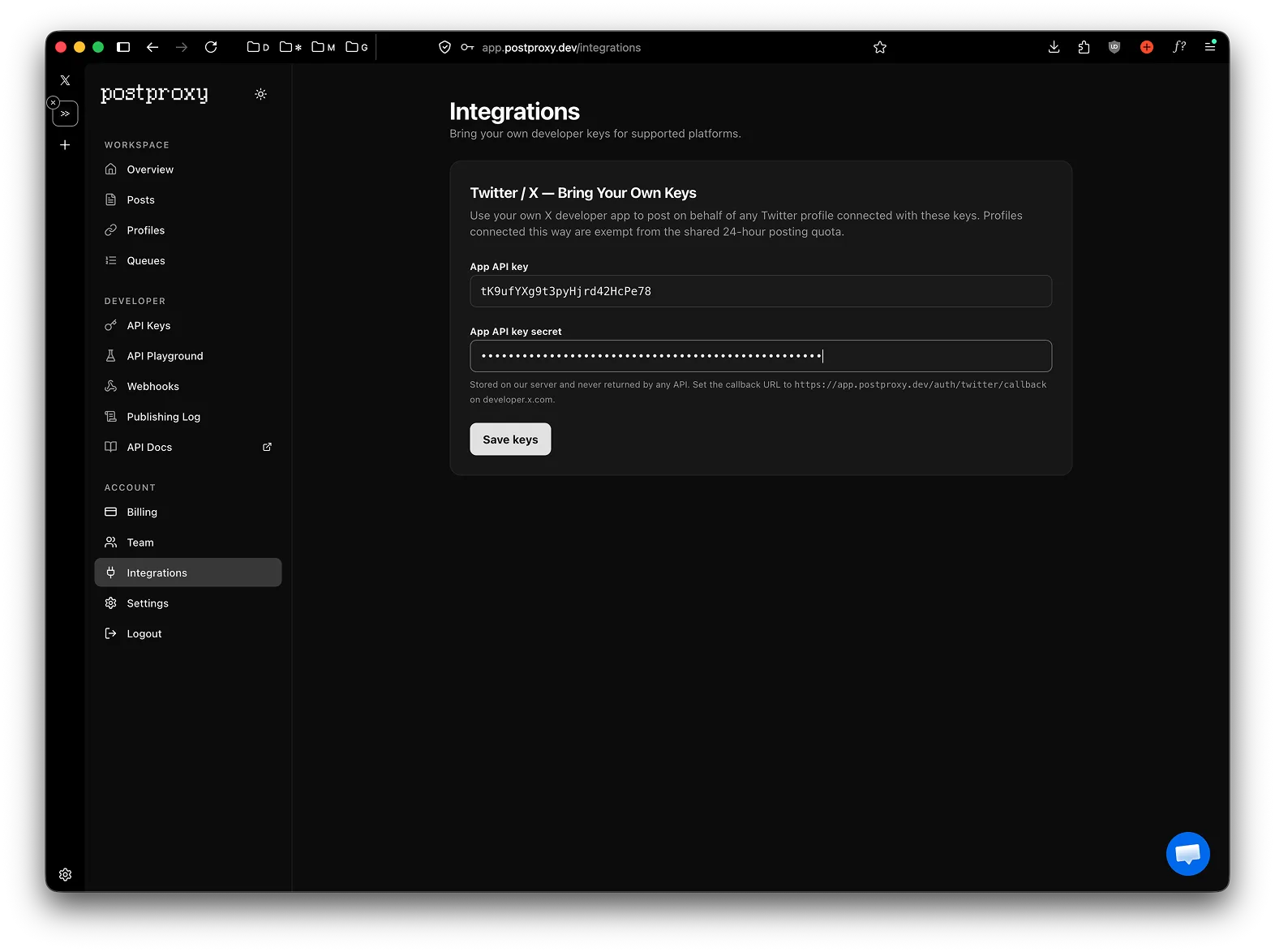 Postproxy integrations — X keys
